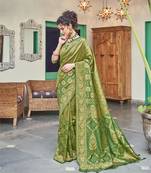 Green woven art silk saree with blouse