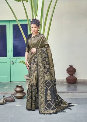 Black woven art silk saree with blouse 1