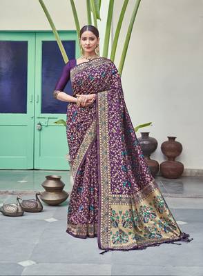 Purple woven art silk saree with blouse 1