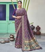 Purple woven art silk saree with blouse