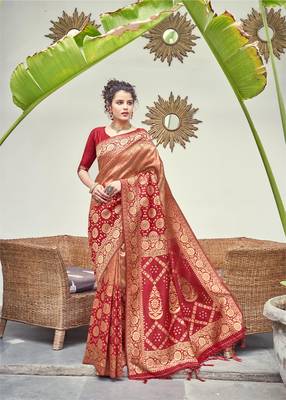Red woven art silk saree with blouse 1