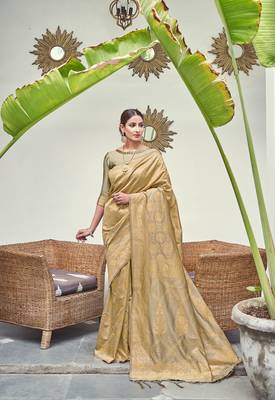 Beige woven art silk saree with blouse 1