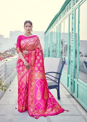 Pink woven art silk saree with blouse 1