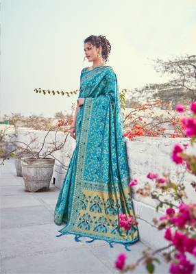 Sky blue woven art silk saree with blouse 1