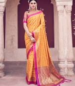 Yellow woven cotton saree with blouse