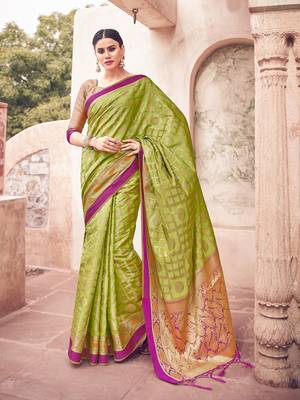 Light green woven cotton saree with blouse 1