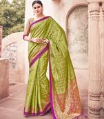 Light green woven cotton saree with blouse
