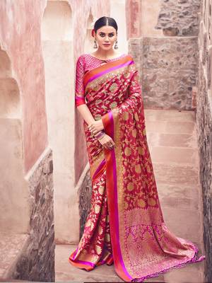 Red woven cotton saree with blouse 1