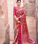 Red woven cotton saree with blouse
