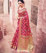 Pink woven cotton saree with blouse