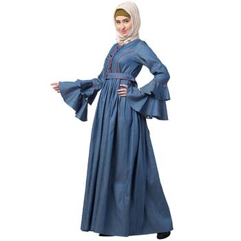 Designer Denim Abaya With Bell Sleeves 2