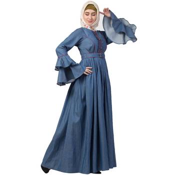 Designer Denim Abaya With Bell Sleeves 3