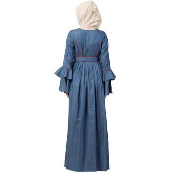 Designer Denim Abaya With Bell Sleeves 5