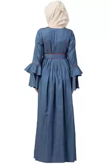 Designer Denim Abaya With Bell Sleeves