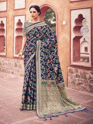 Blue woven cotton saree with blouse 1