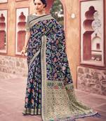 Blue woven cotton saree with blouse