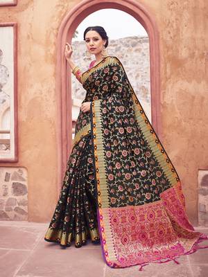 Black woven cotton saree with blouse 1