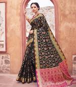 Black woven cotton saree with blouse