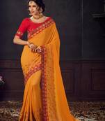 Yellow embroidered poly silk saree with blouse