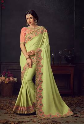 Multicolor embroidered poly silk saree with blouse 1