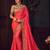 Red embroidered poly silk saree with blouse