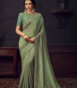 Olive embroidered poly silk saree with blouse