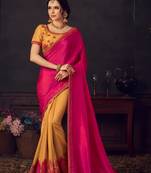 Pink embroidered poly silk saree with blouse