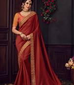 Maroon embroidered poly silk saree with blouse