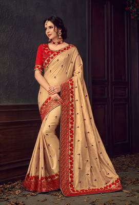 Gold embroidered poly silk saree with blouse 1