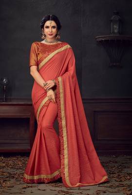 Maroon embroidered poly silk saree with blouse 1