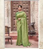 Green woven art silk saree with blouse
