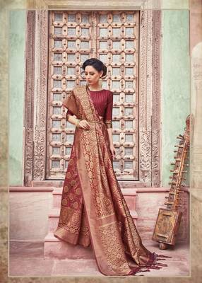 Maroon woven art silk saree with blouse 1