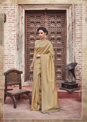 Beige woven art silk saree with blouse 1