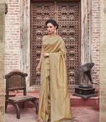Beige woven art silk saree with blouse
