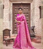 Pink woven art silk saree with blouse
