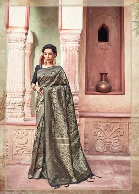 Black woven art silk saree with blouse 1