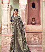 Black woven art silk saree with blouse