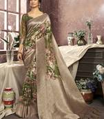 Green woven cotton saree with blouse