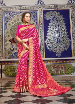 Pink woven art silk saree with blouse 1