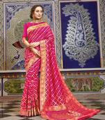 Pink woven art silk saree with blouse