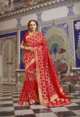 Red woven art silk saree with blouse 1