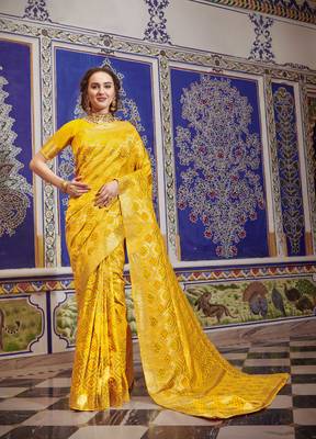 Yellow woven art silk saree with blouse 1