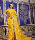 Yellow woven art silk saree with blouse