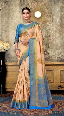 Cream woven art silk saree with blouse 1