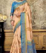 Cream woven art silk saree with blouse