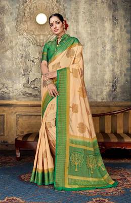 Cream woven art silk saree with blouse 1
