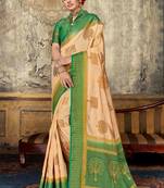 Cream woven art silk saree with blouse