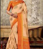 Cream woven art silk saree with blouse
