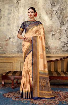 Cream woven art silk saree with blouse 1