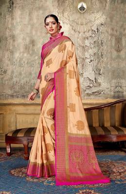 Cream woven art silk saree with blouse 1
